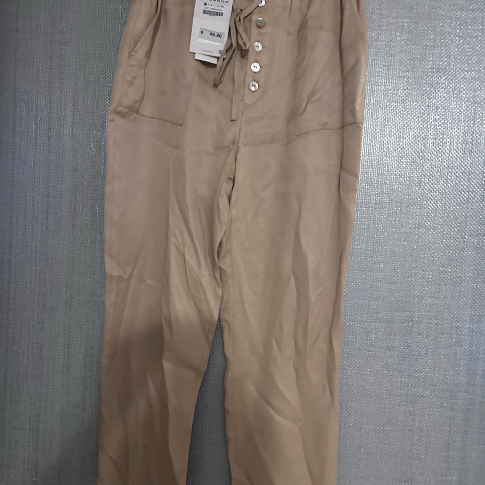 Zara Women's Tan Satin Effect Pants